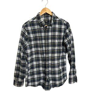 Eddie Bauer Plaid Green and White Flannel Casual Button Down Shirt